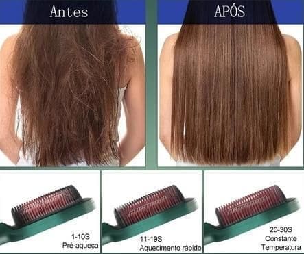 PROMOÇÃO RELÂMPAGO (ÚLTIMO DIA) - Alisa Sleek™ Gold - Escova Alisadora 5 Em 1 - Alisa, Seca, Hidrata, Modela e  Anti-Frizz - Bivolt